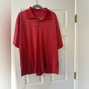 Red polo/golf T-shirt with white stripes